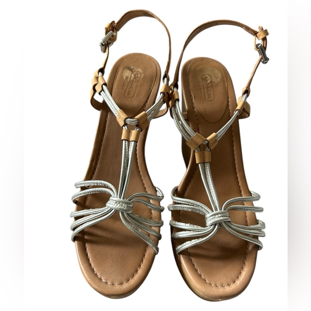 Coach Georgiana wedge strappy sandals silver Size 11 - Picture 2 of 10